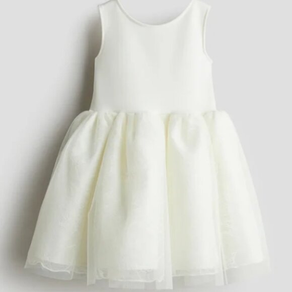 H&M Ivory Girls Dress Jersey with Floral Tulle Voluminous Skirt Wedding Formal - Picture 1 of 1